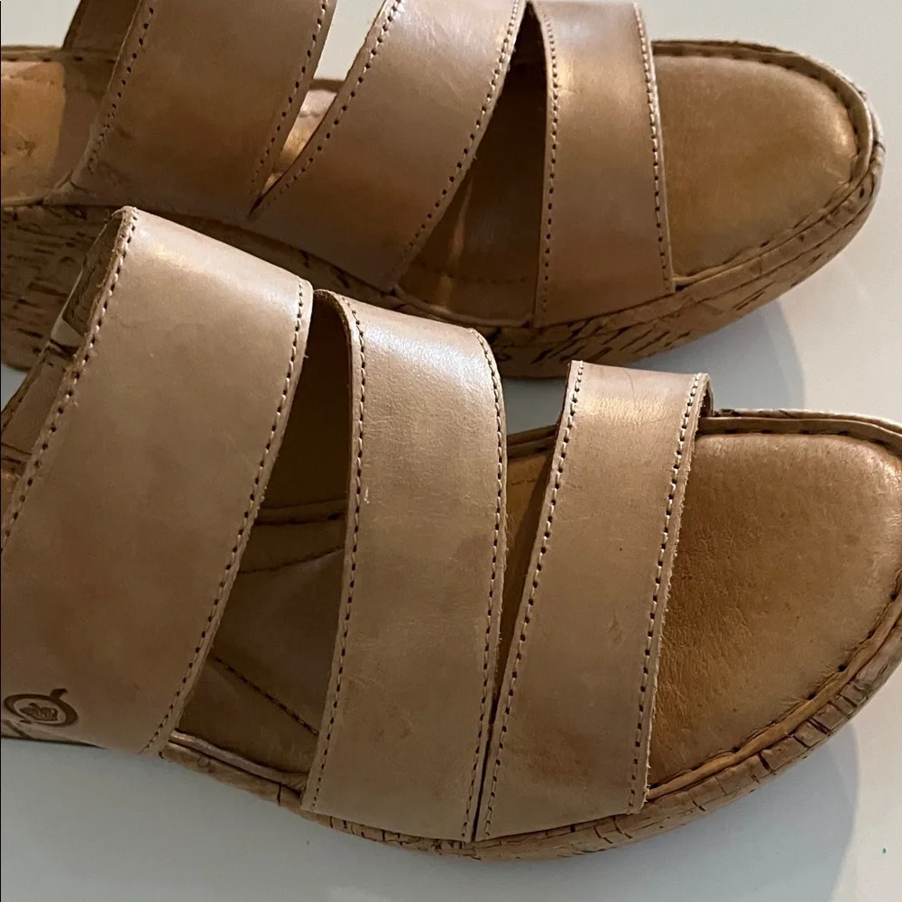 Born Tan Leather Wedge Sandals Size‎ 11 M